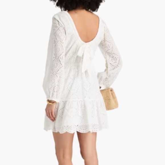 Veronica Beard White Eyelet Lace Mini Dress V-Neck Long Sleeve Tiered Scallop - Picture 2 of 8